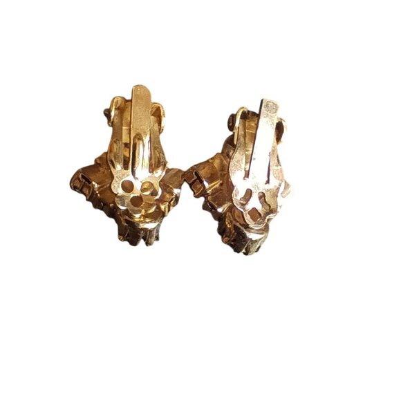 Vintage Gold-Tone Blue Rhinestone Clip-On Earrings 6/8" - Picture 3 of 5